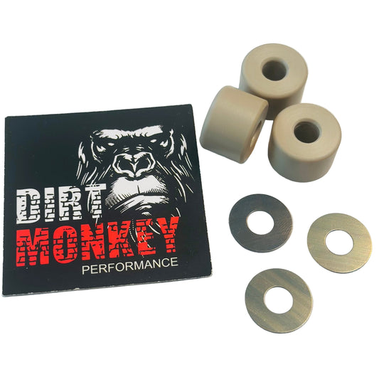 close-up of CAN-AM X3 secondary clutch rollers & washer kit, featuring three durable rollers and 3 washers designed to reduce friction and enhance the performance of the clutch system. The rollers are precision-engineered for off-road utv sxs vehicles, ensuring smoothe engagement and improved transmission efficiency.